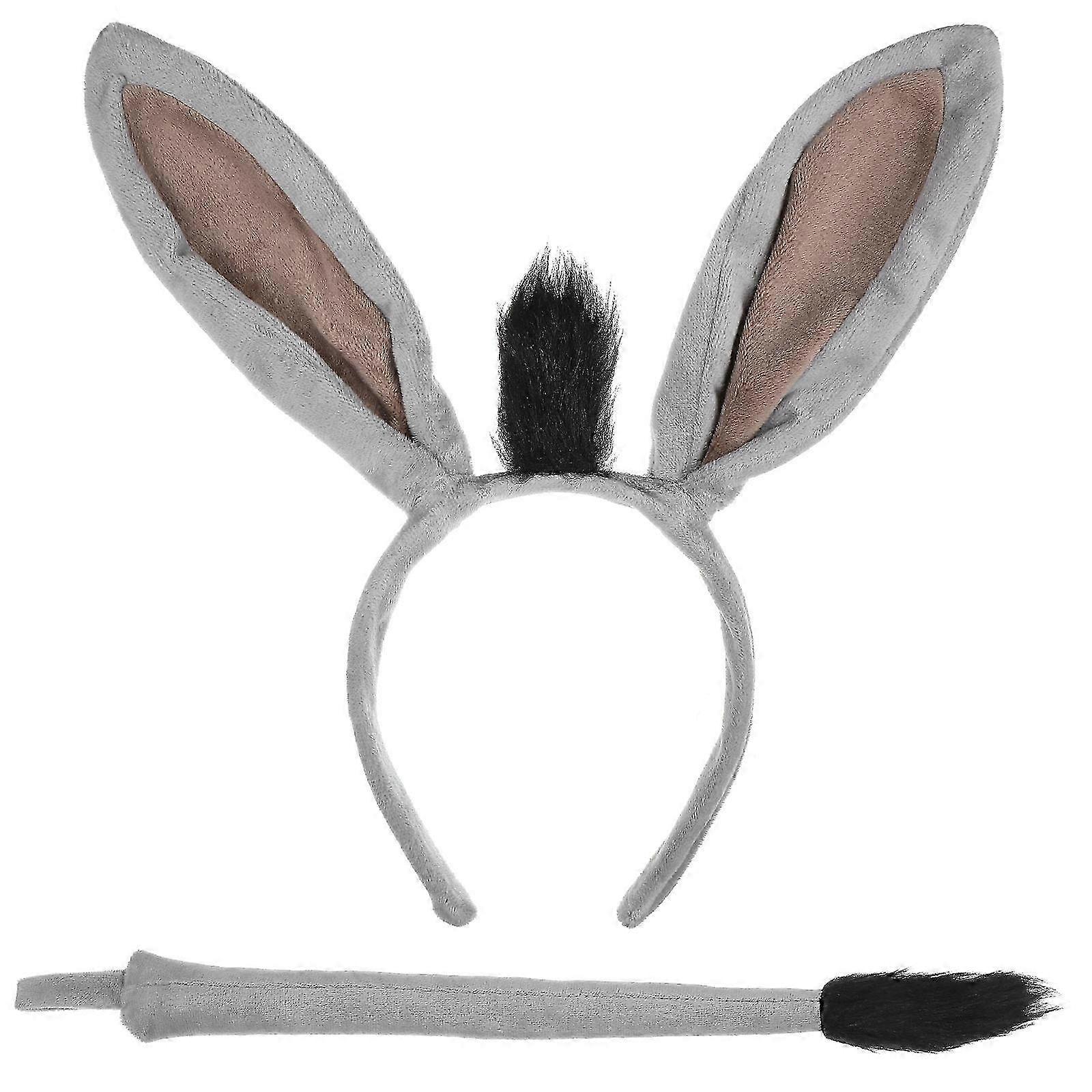コスプレロバの耳ヘッドバンド、ぬいぐるみの尻尾セット、ハロウィーン用、グレー、26.50X25.50X1.50CM