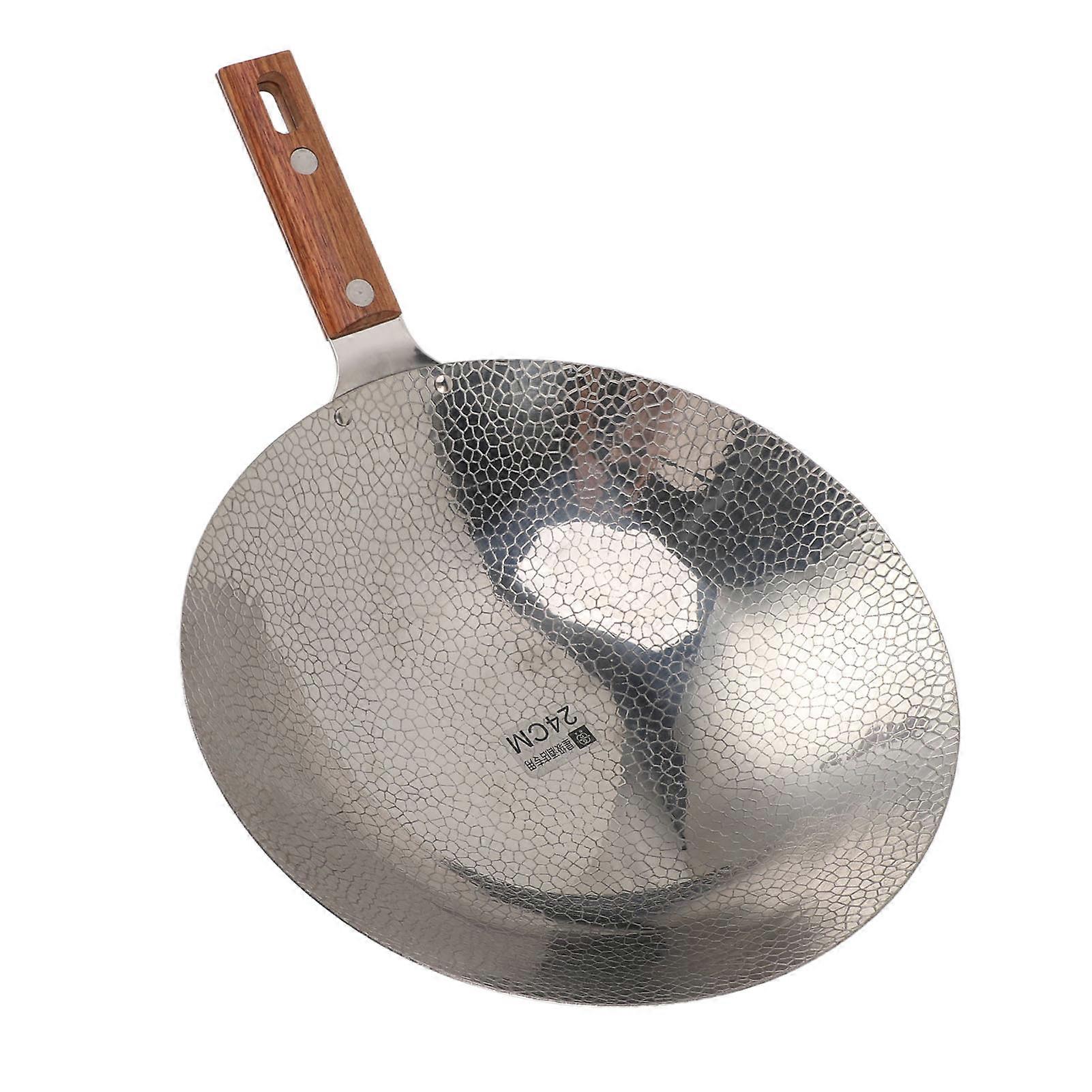 24CM Stainless Steel Frying Pan with Wooden Handle, Non-Stick