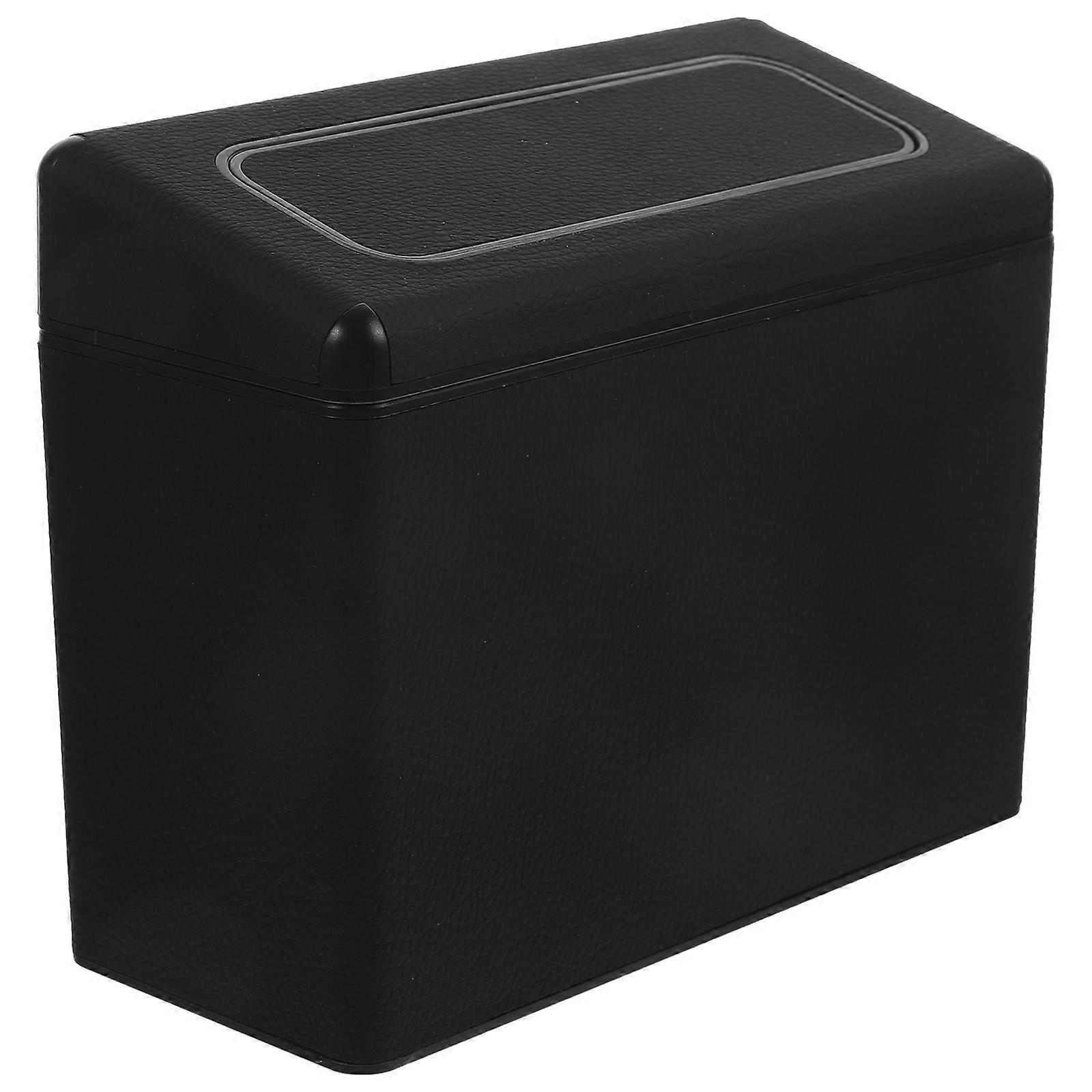Auto Garbage Can For Vehicle Accessories With Lid Black Artificial Leakproof 1Pack