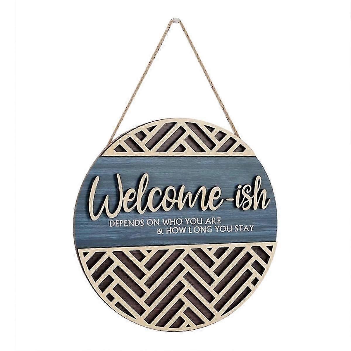 3D Welcome Hanging Sign Plaque for Front Door Wall Decor, Funny Welcome-Ish Wooden Hanger, Rustic Mi