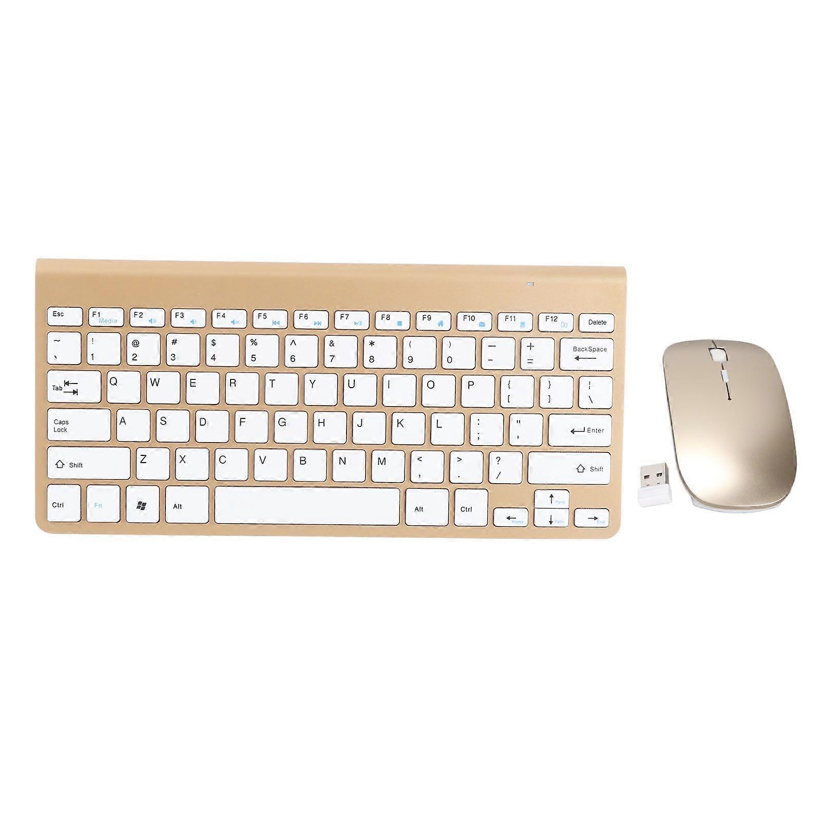 Keyboard Mouse Set 2.4G Wireless 78 Keys USB Thin Etched Keycaps Ergonomics Mute Button Computer Keyboards Mouse Gold