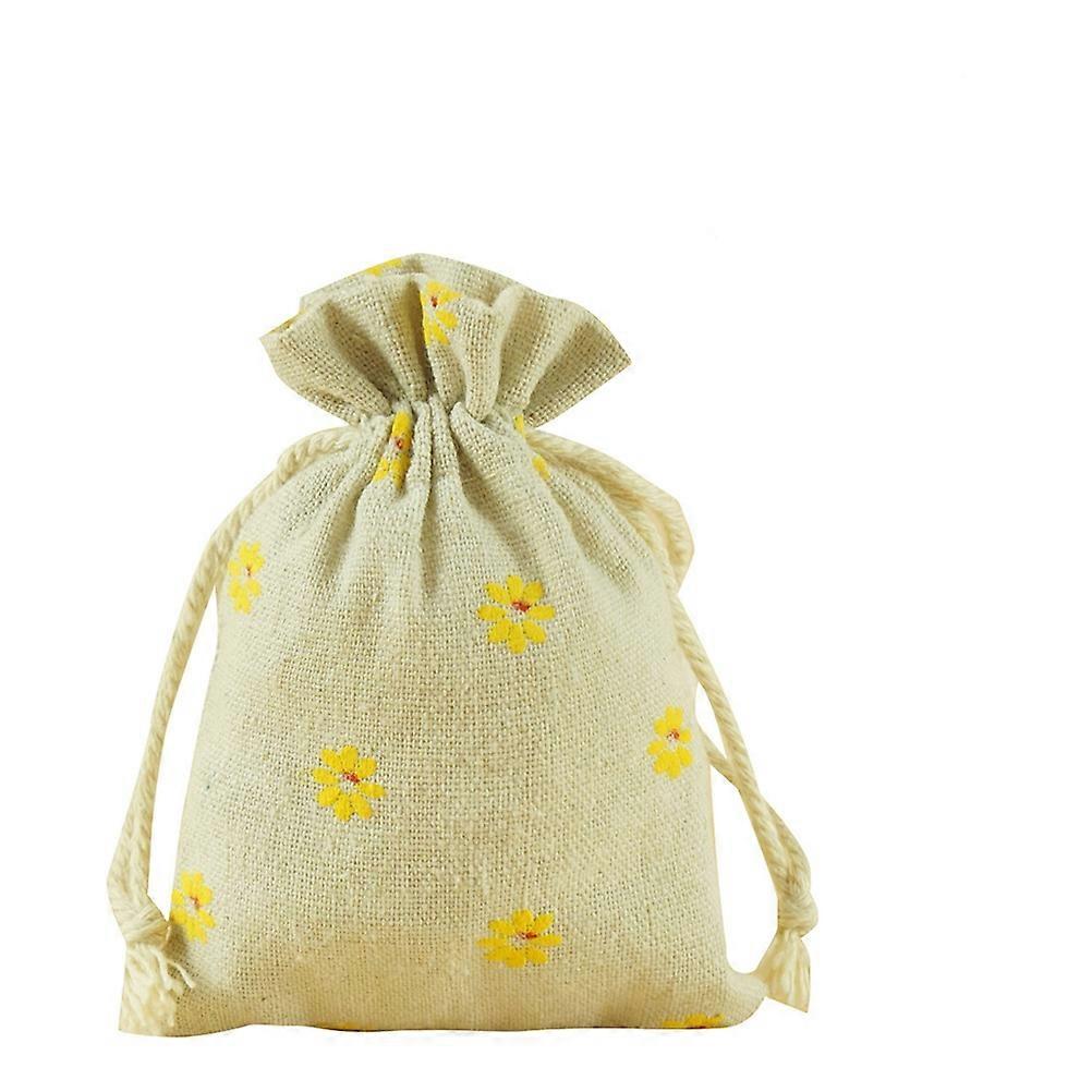 Small Burlap Sacks Linen Drawstring Bag for Storage 20Pcs Yellow Pattern