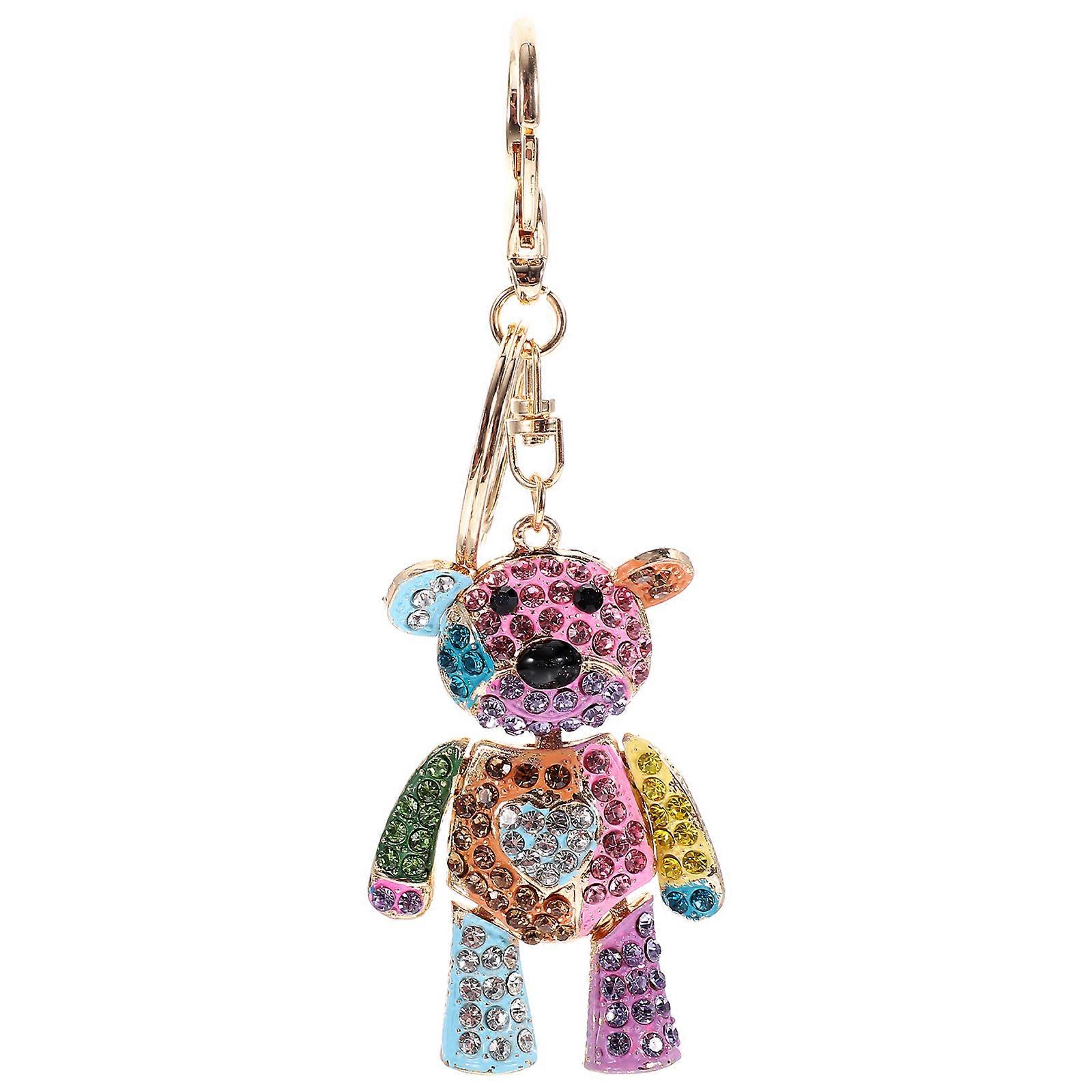 Pink Metal Key Chain Bear Shape for Keys 4Pcs Cartoon Aesthetic Purse Keychain