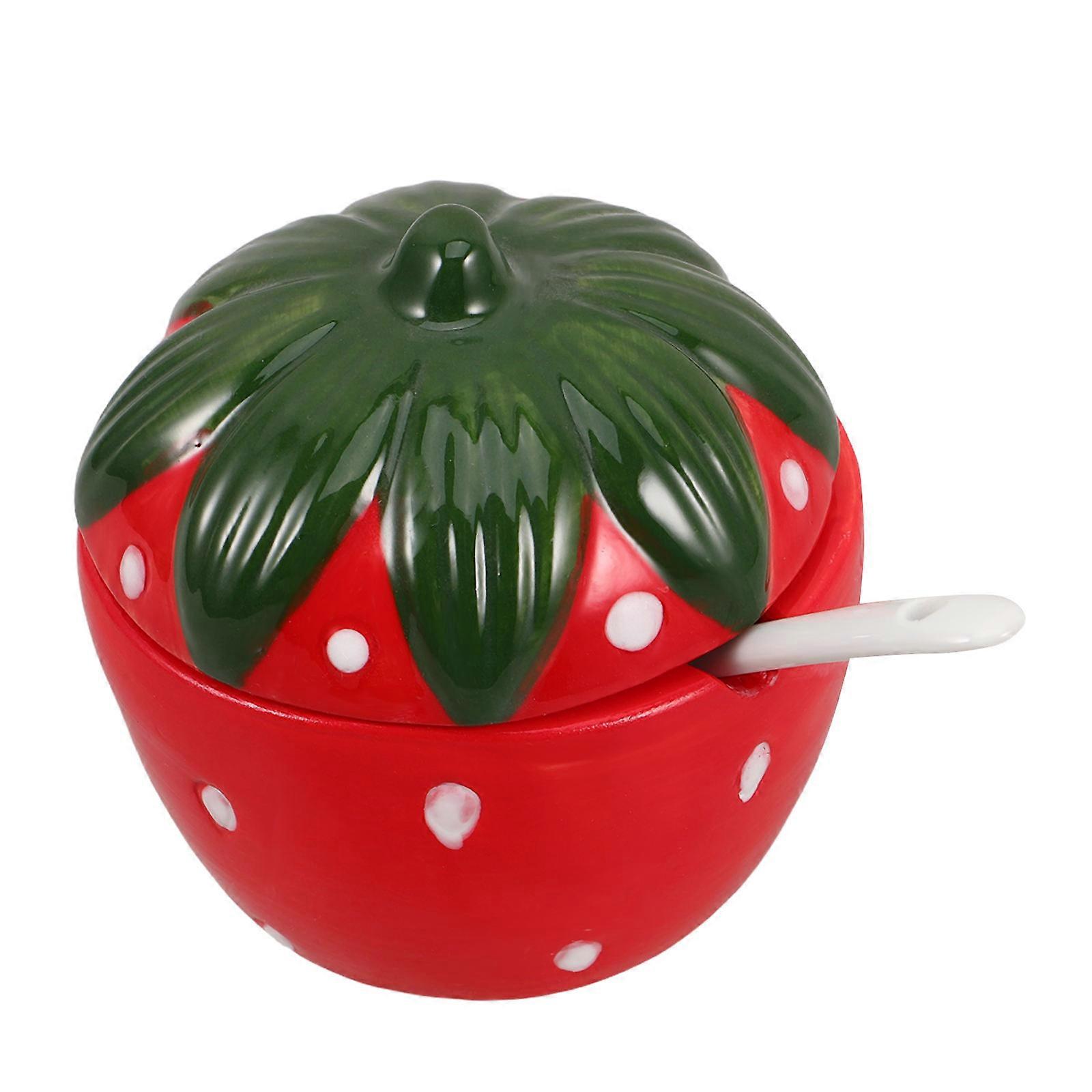 Red Ceramic Spice Jars with Spoon for Kitchen Seasoning Storage