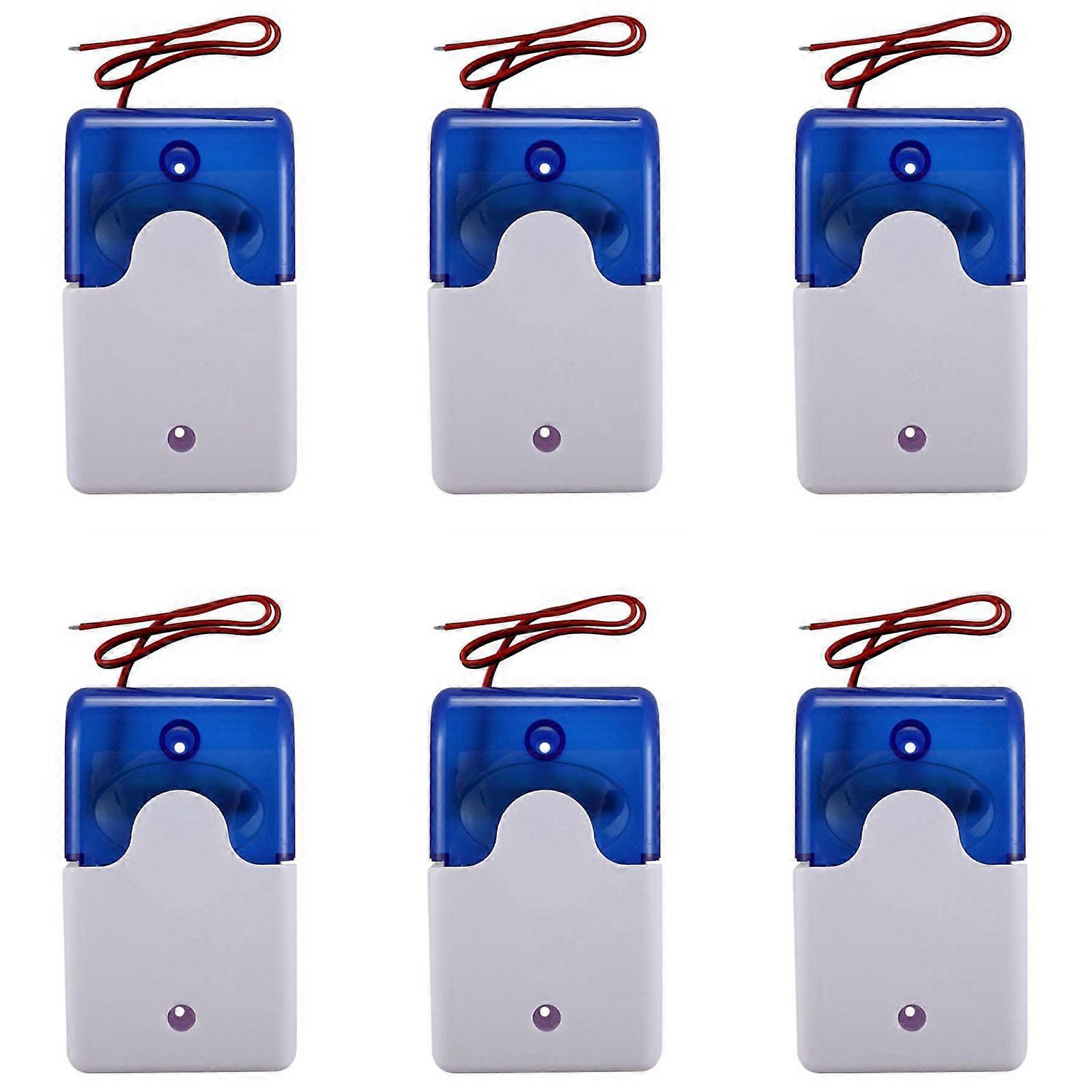 6X Mini Wired Strobe Warning Siren Dc 12V Sound Alarm Flashing Light Sound Siren Horn 115Db Blue