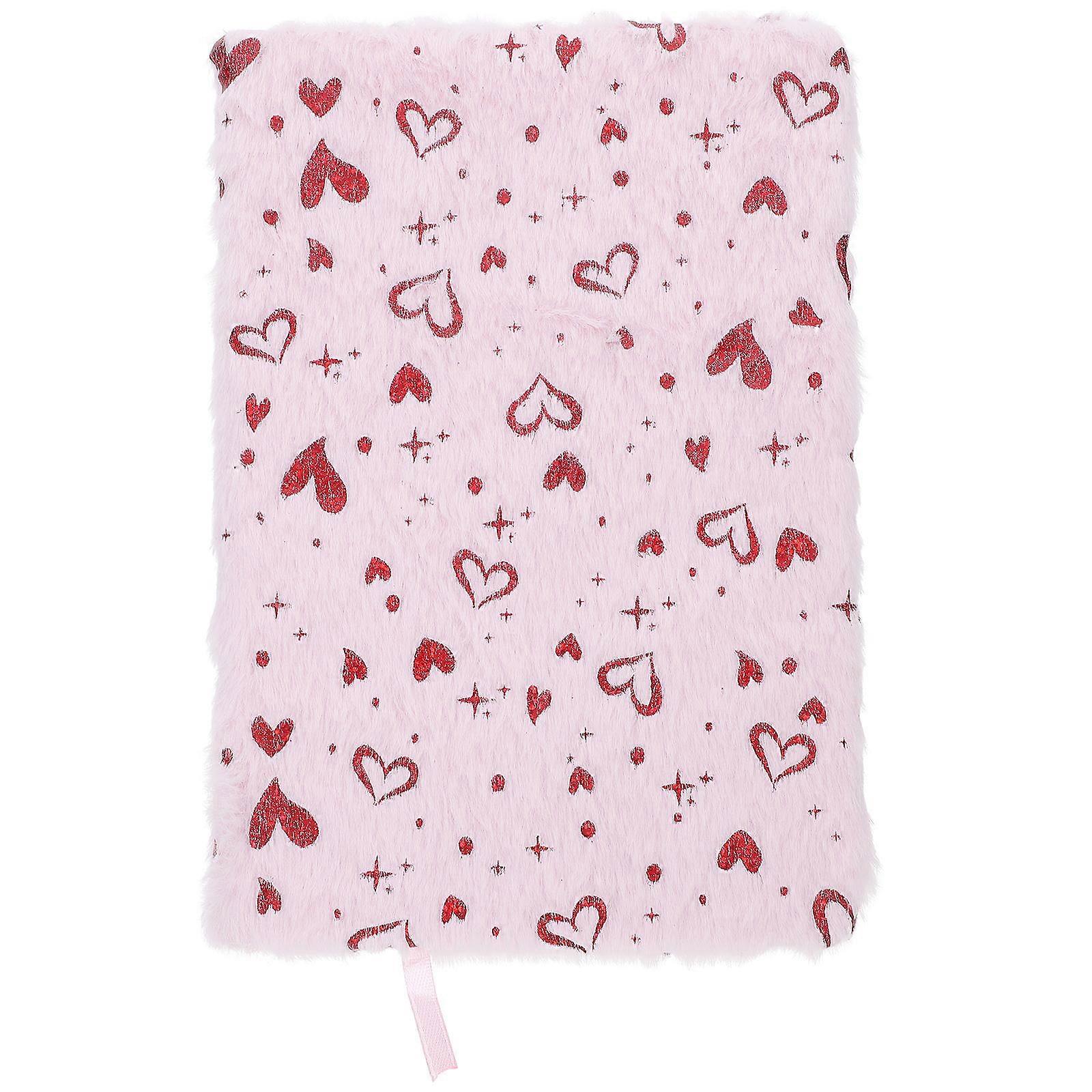 Cute Notebook Organizer For Valentine's Day With Heart-Shaped Plush Cover And Pink Color Featuring Writing Function 1Set
