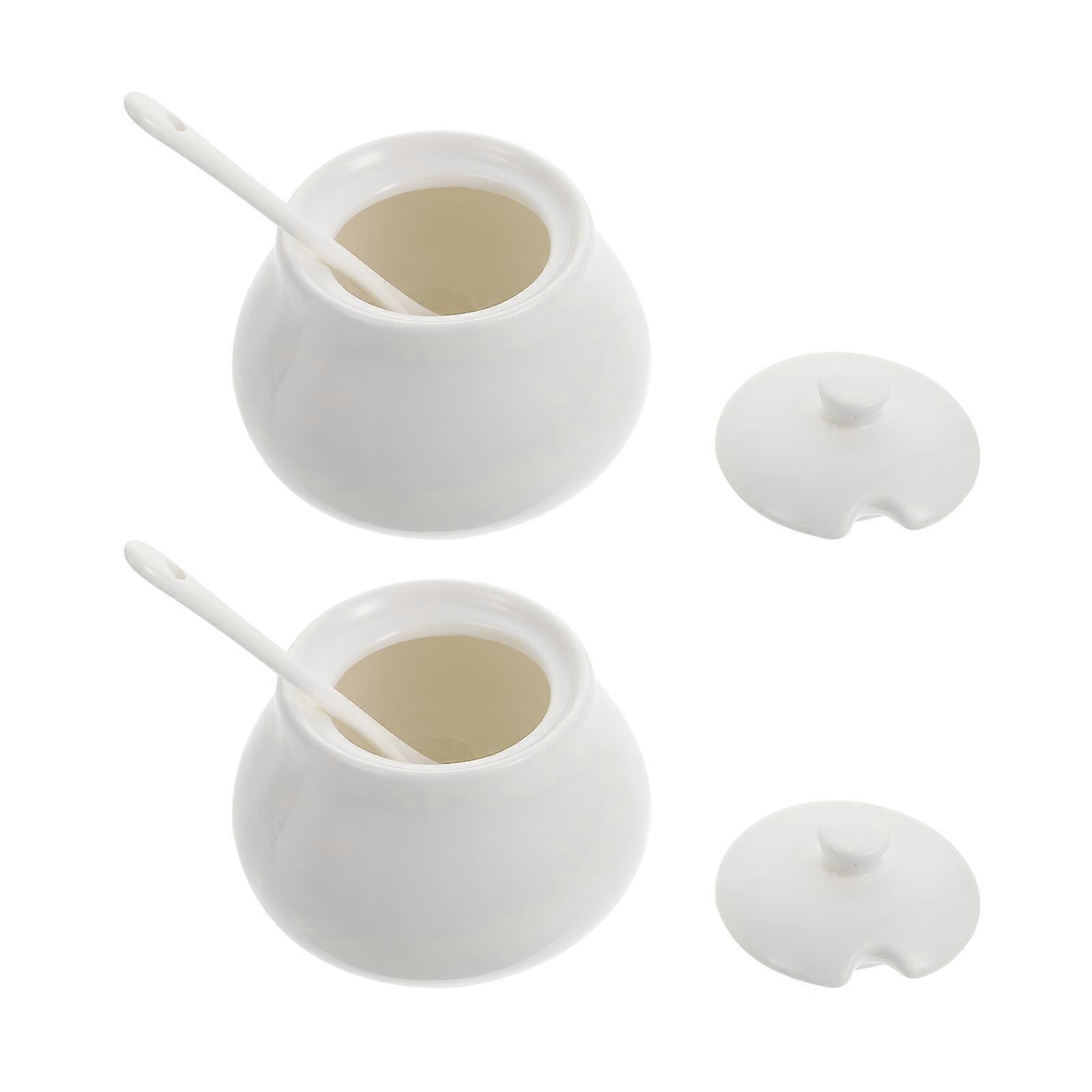 White Ceramic Seasoning Jars for Kitchen with 6Pcs Round Shape Cans