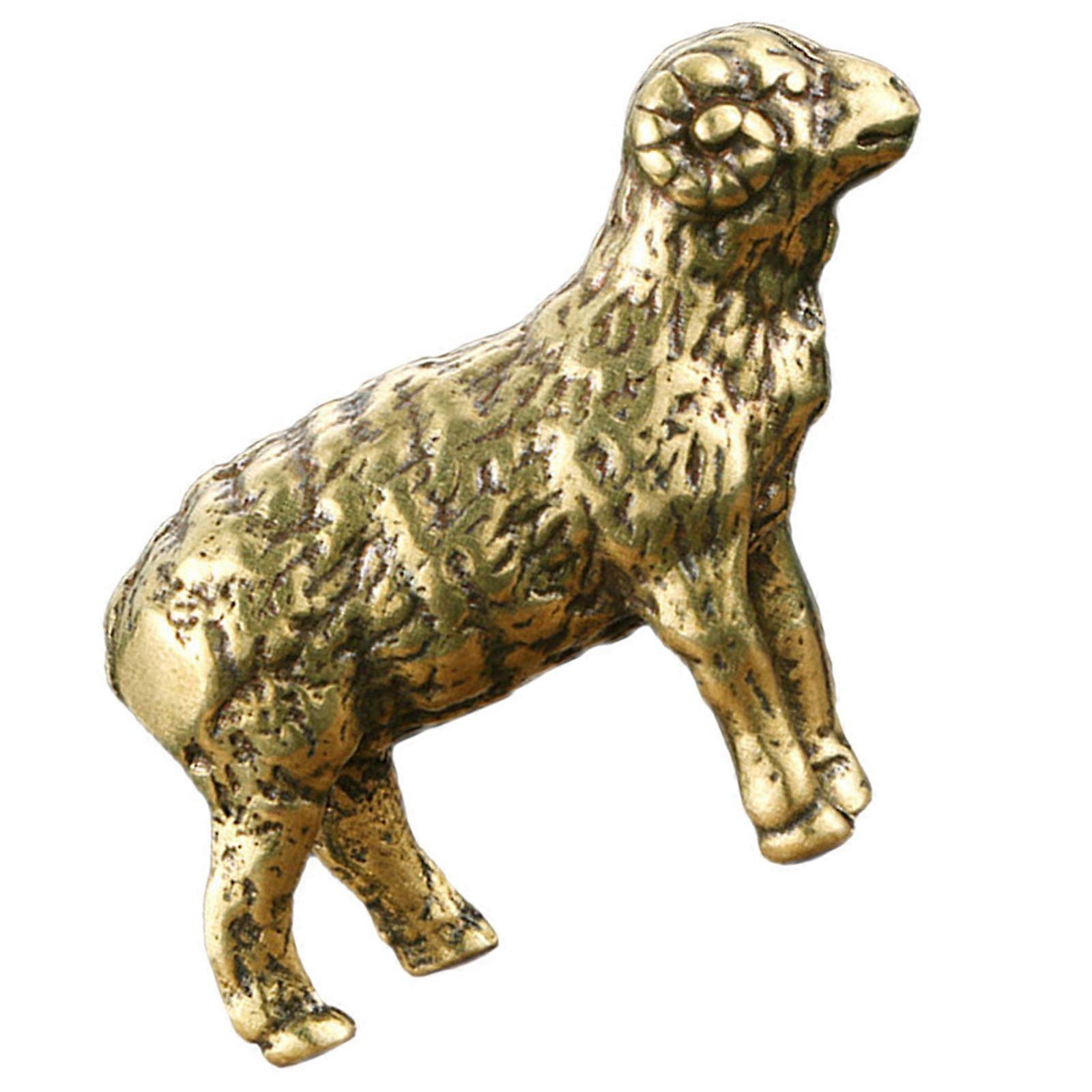Sheep Shaped Brass Statue for Decor with 4Pcs Retro Brass Figurine Set