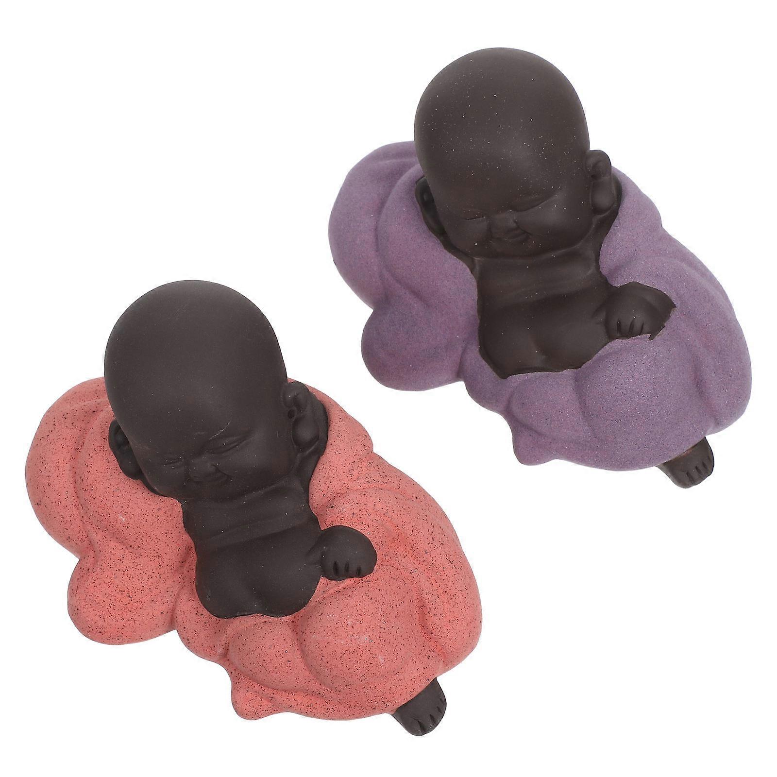 Ceramic Monk Sculpture for Table Decoration 4Pcs Cute Buddha Figurines