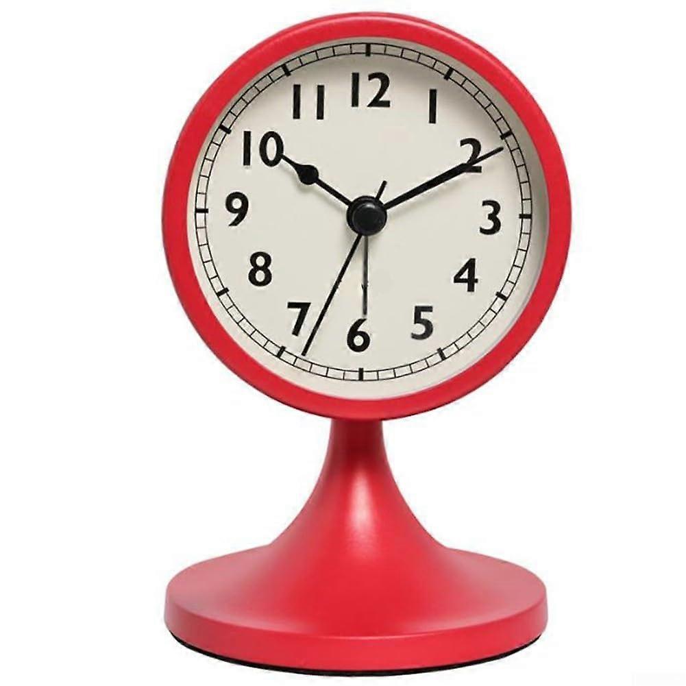Retro Metal Kids Alarm Clock, Quiet NonTicking Mechanism, GlowInTheDark Hands, Large Clear Dial, Red Bedside Clock