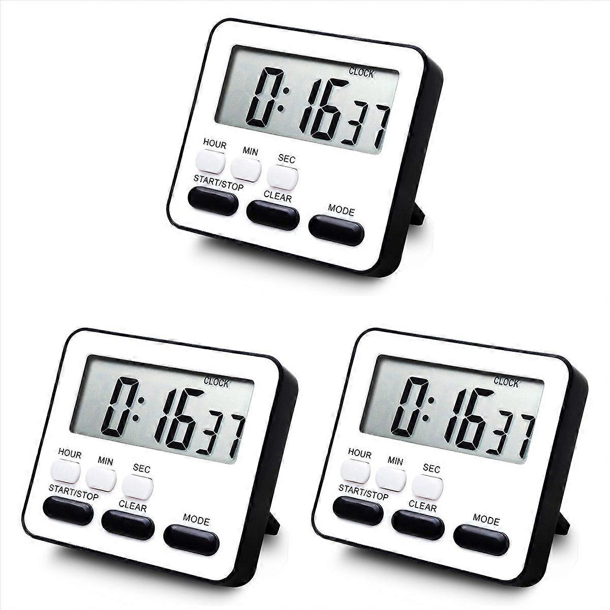 3X Kitchen Timer Count Down Count Up,Multifunctional Alarm Clock,Desk Clock,Black