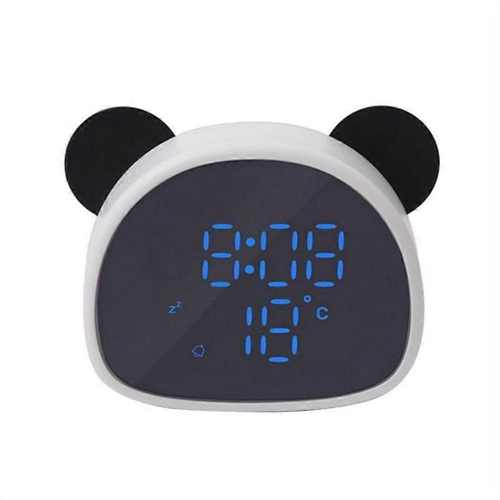 AMERTEER Panda Mirror Alarm Clock Voice Control Led Digital Clock Black-White