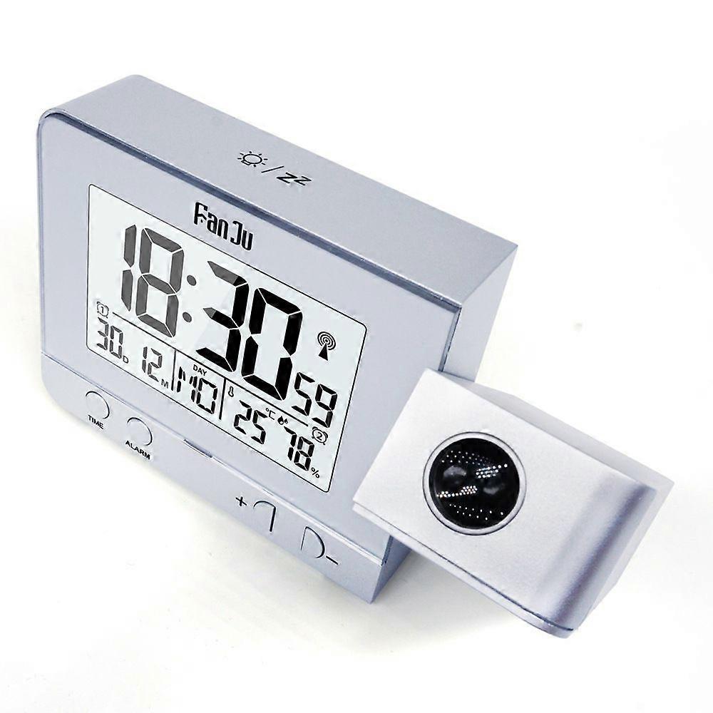 Projection Alarm Clock, Large Font 180 Rotatable Projection Clock(silver)