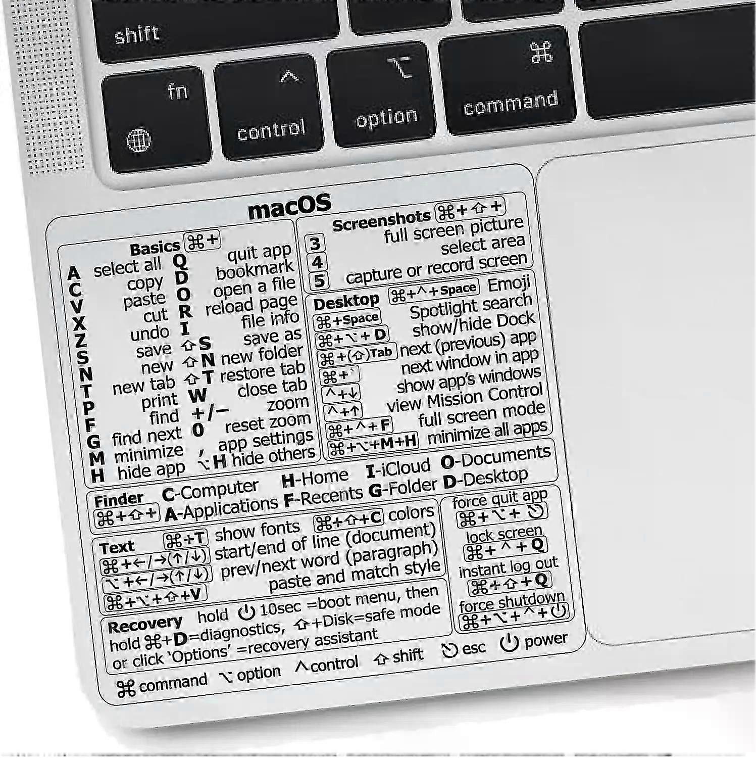 Mac OS Shortcuts Sticker | Keyboard Stickers for macOS | No-Residue Laminated Vinyl MacBook Cheatsheet for Laptop