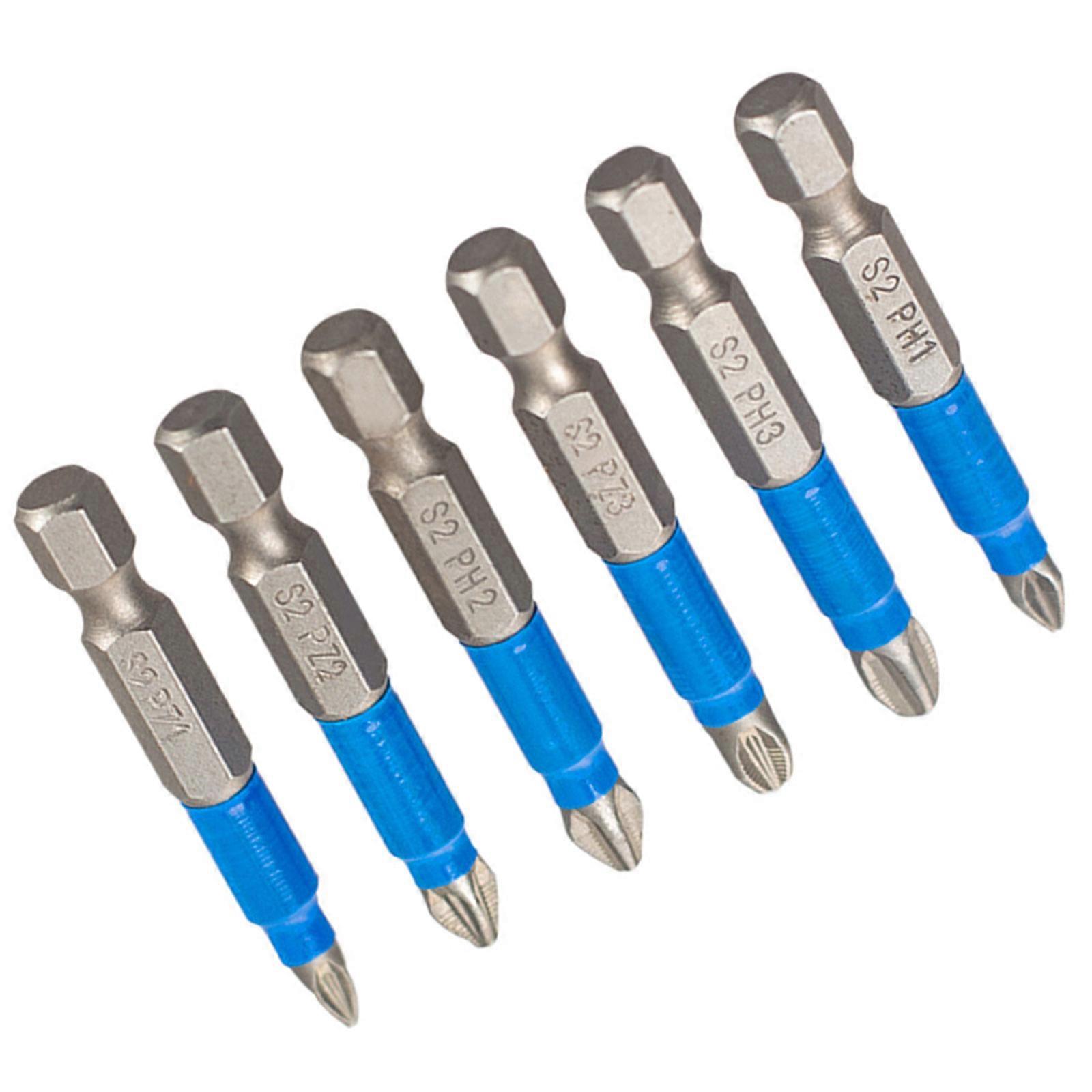 6/12Pcs Magnetic Screwdriver Bit Nonslip Hex Shank Impact Drill Bit Crossed Bit Set Tool 50mm Length Multicolor