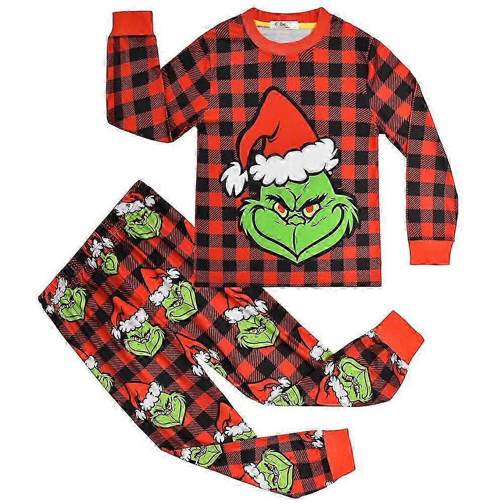4-9 år 4-9 år Barn Jul Grinchen Tryckt pyjamas Pyjamas Topp Byxor Pjs Set Nattkläder Nattkläder Loungewear Pojkar Flickor Xmas Present