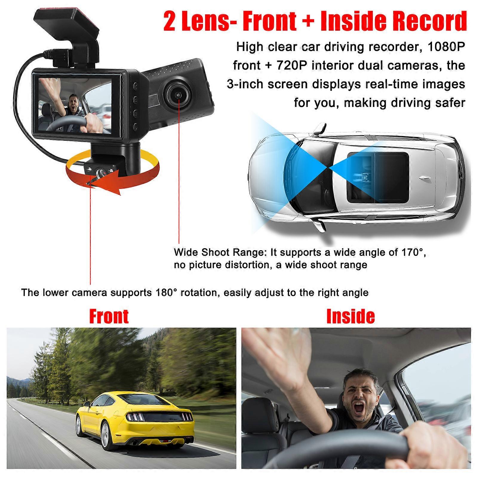 Front and inside dash camera for vehicles with loop recording
