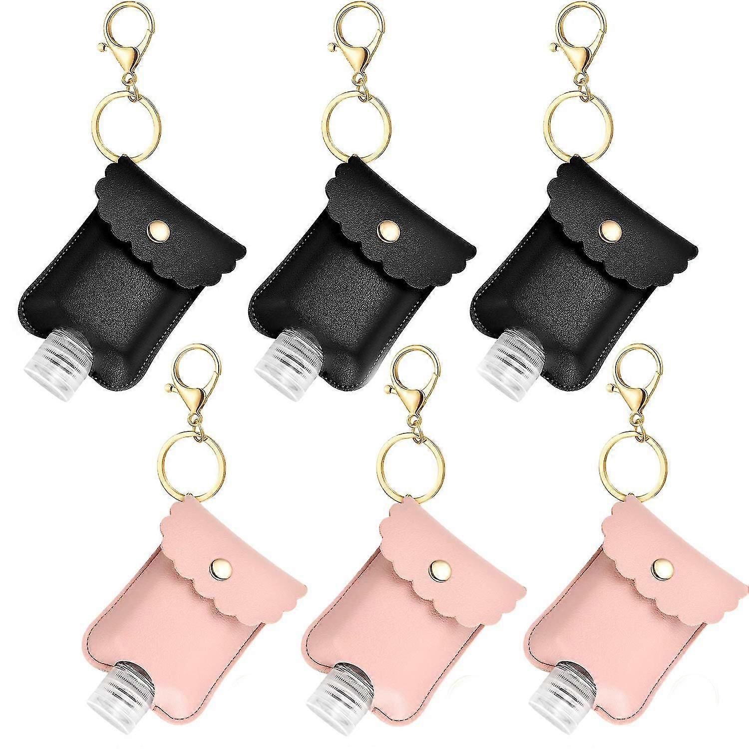6pcs Portable Squeeze Bottle, Empty Leakproof Plastic Travel Bottle With Leather Keychain Holder For Hand Sanitizer