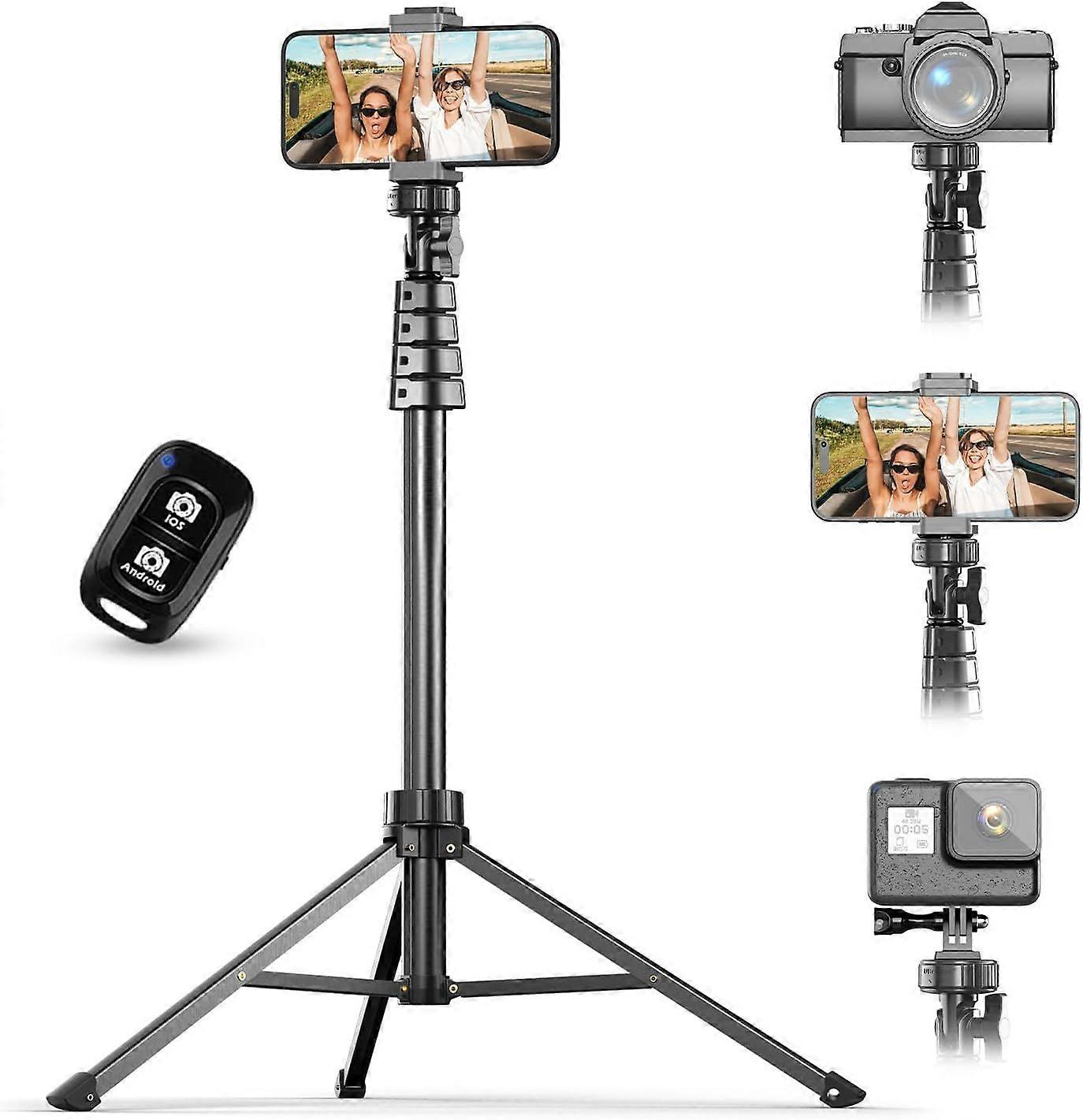 UBeesize Selfie Tripod 129.5cm - Retractable - With Bluetooth Remote Control - Suitable for iPhone and Android Phones - Made of Sturdy Aluminum, Light