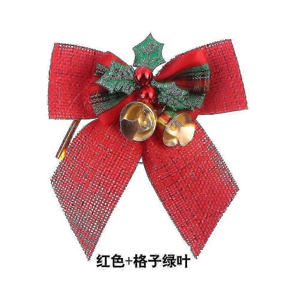Christmas Bow with Bells for Tree Decoration - Red Lattice Gift Box