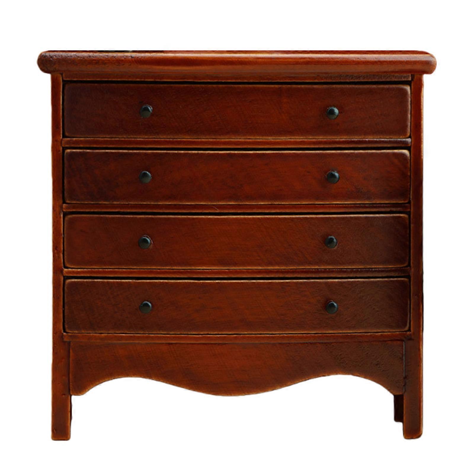 Realistic 1/12 Wooden Doll House Drawer Cabinet with Functional Drawer Child Safe Pretend Play Toy Display Furniture Multicolor