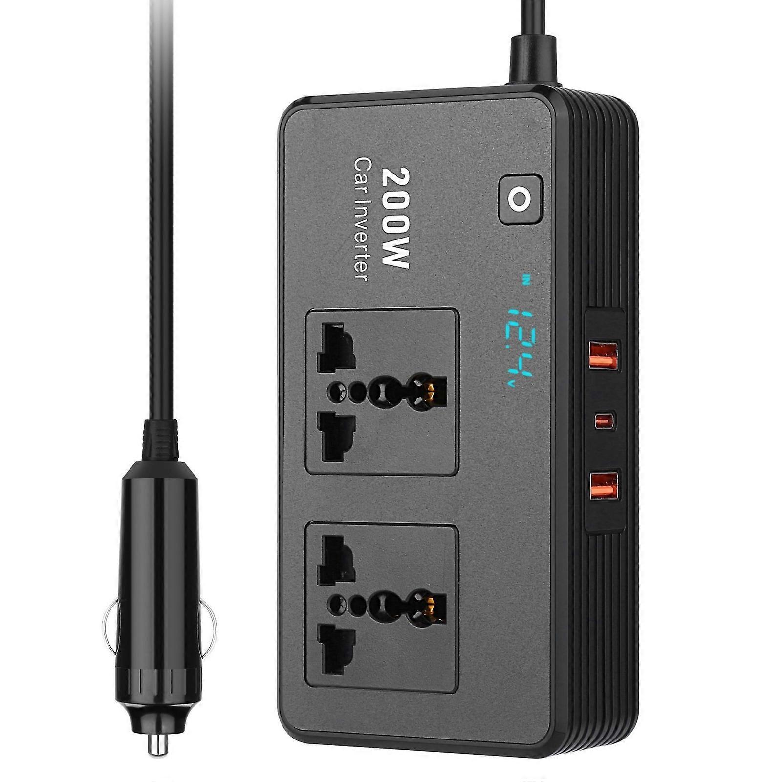 Vehicle 200W Charging Inverter With Real Time Power Display And USB C Fast Charge Technology Power Inverter Multicolor