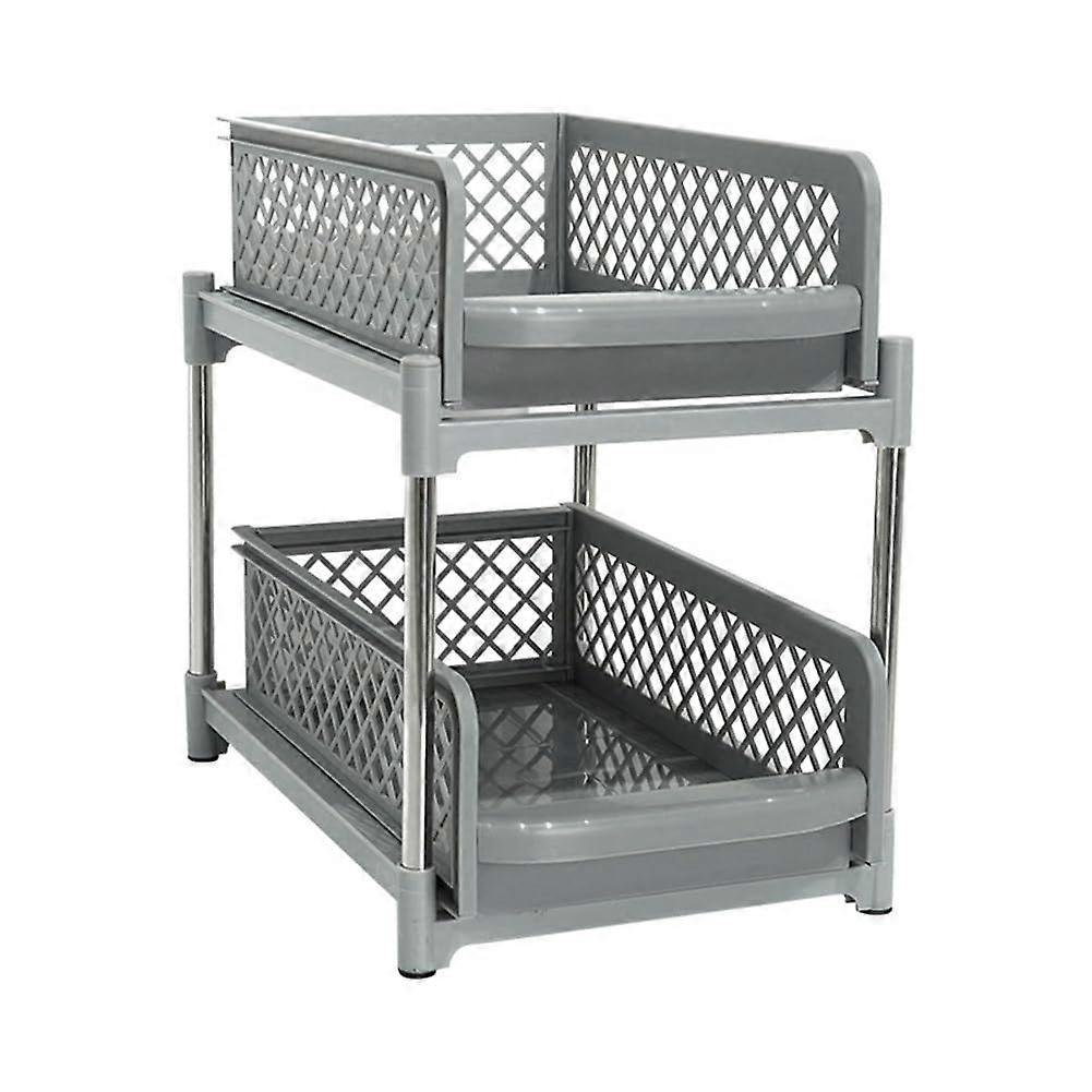 2Tier Sliding Storage Organizer with PullOut Drawers for Kitchen and Bathroom Cabinets, Gray