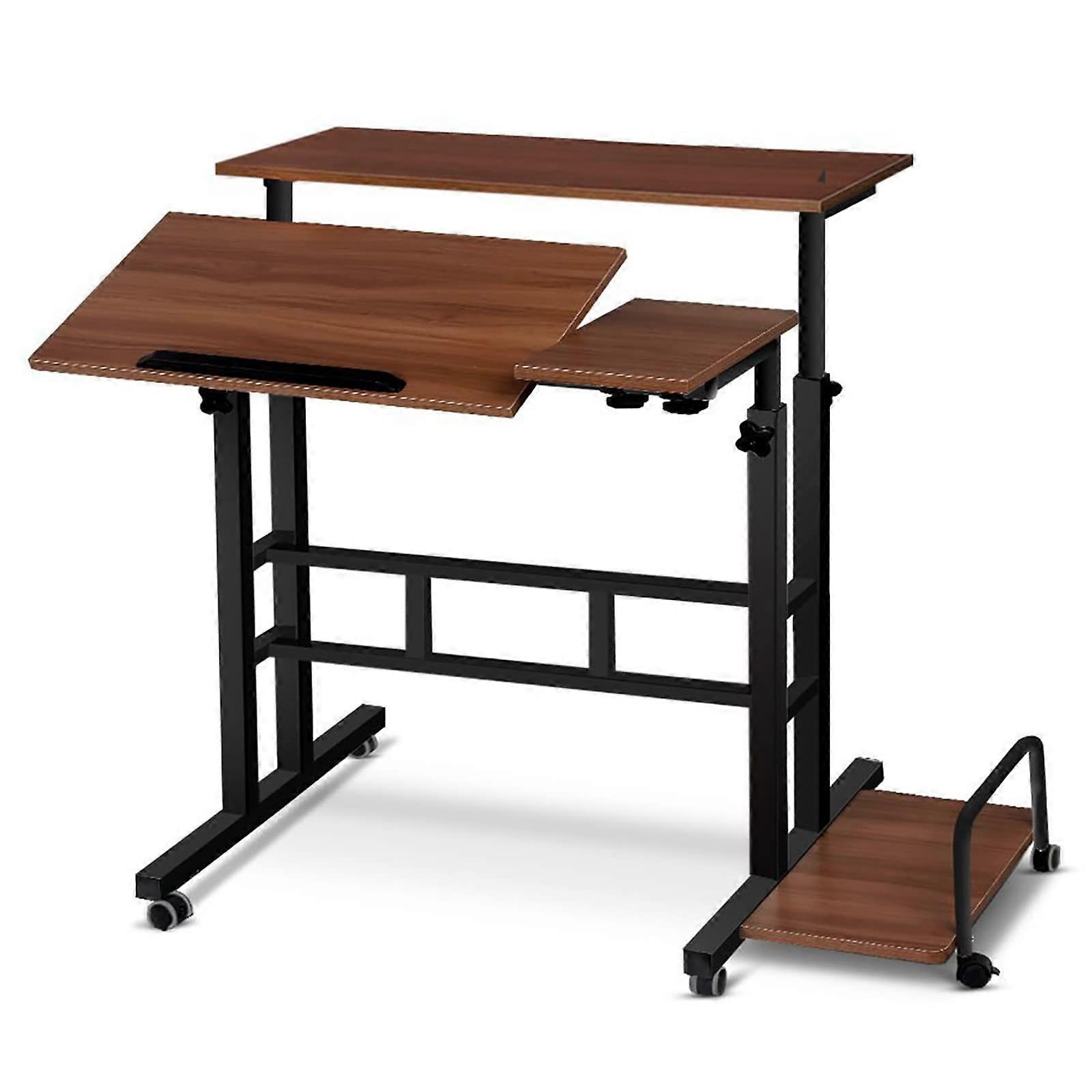 Mobile Standing Desk Height Adjustable Sit Stand Desk Computer Tower Stand Portable Laptop Stand Teak Wood