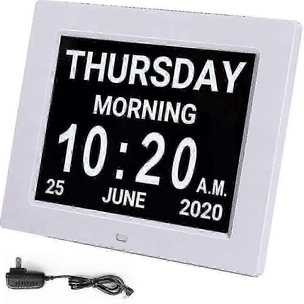 Digital Calendar Alarm Day Clock With 8" Large Screen Display, Am Pm, 5 Alarm, Dementia Cl