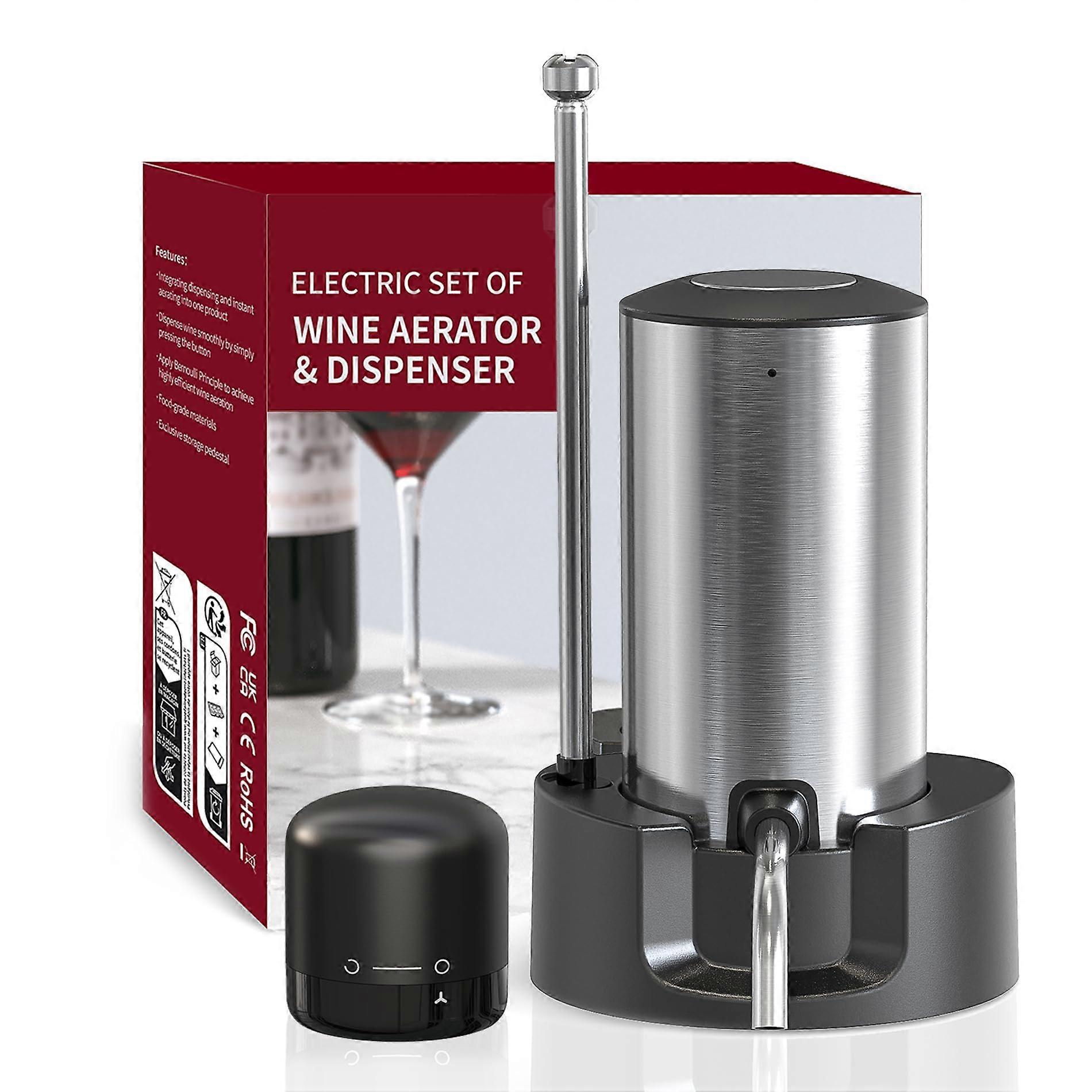 Electric Wine Aerator Dispenser Type C Rechargeable with Stand for Instant Oxidation Silver 03