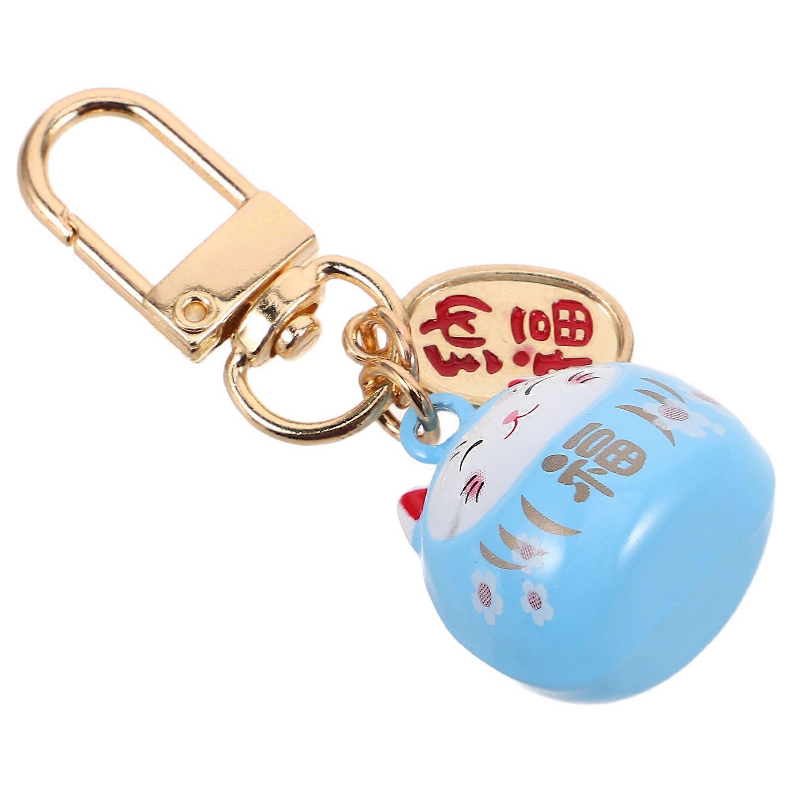 Metal Lucky Cat Keychain Pendant with Bell for Key Holding Sky-Blue
