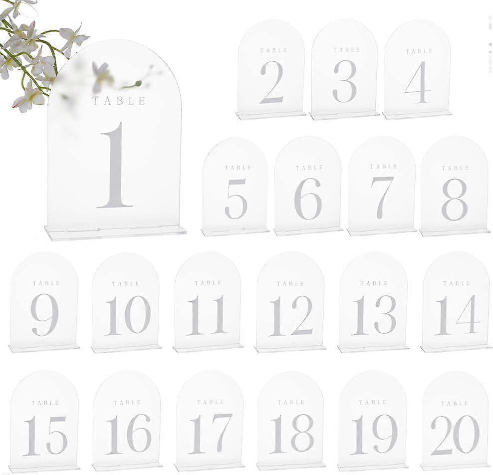 20 Sets Frosted Table Numbers Wedding Table Number Signs Acrylic Table Numbers 1-20 Arch Acrylic Sign with Stand for Wedding Reception Event Party Res