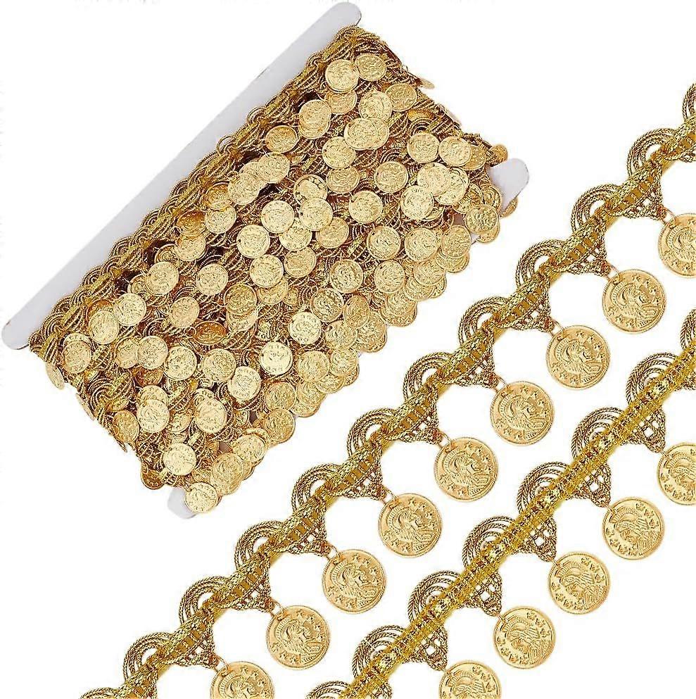 10 Yards Gold Coin Shape Sequin Tassel Trim 1.4 Inch Width Sequins Lace Tassel Fringe Trim Sequins Tassels Lace Ribbon Fringe Dance Dress Belt Chain f