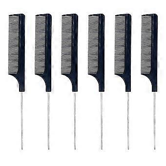 6pcs Steel Pointed Tail Comb Needle Comb for Curly Hair with Dense Teeth Professional Hairdressing Tool for Home And Salo