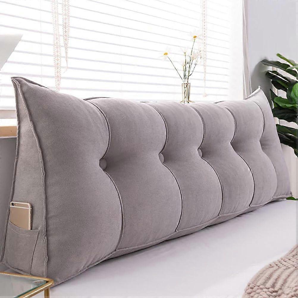Large Wedge Reading Pillow for Bed with Ergonomic Back Support, Triangular Headboard Cushion, Grey 150x50x20cm