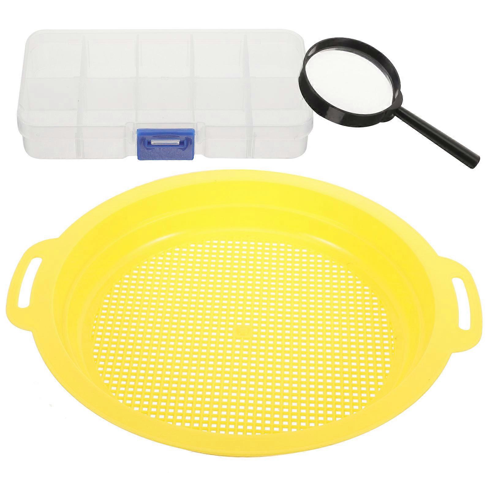 1 Set of Sifting Pan Panning Filter Pan Potable Sieve Pan Mesh Pan for Gold Filter Tool with Magnifier