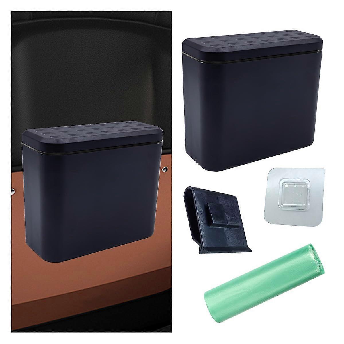 Waterproof Car Trash Can with Lid, Compact Hanging Leakproof Garbage Bin for Vehicle, Black