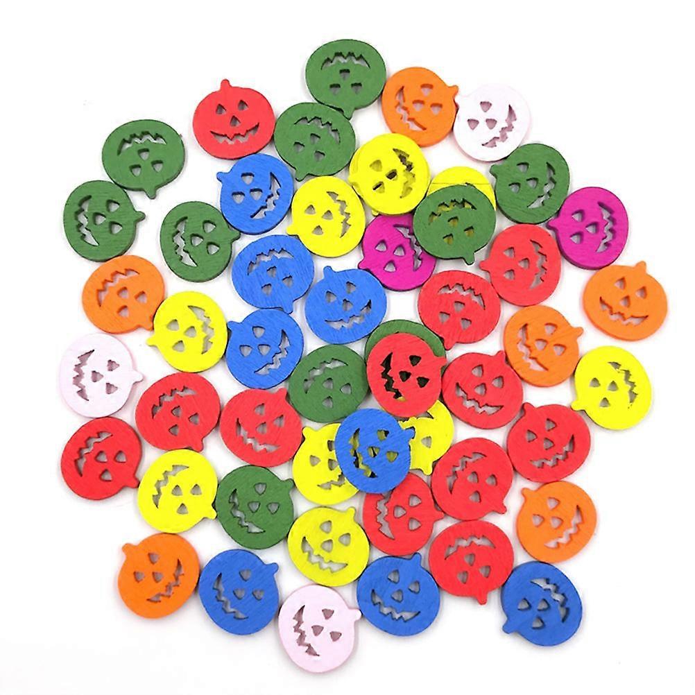 Pumpkin Shape Wooden Buttons for Decoration 50Pcs DIY Colorful Set