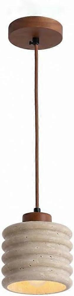 Pendant Light Nordic Travertine and Solid Wood, Adjustable Cord, Modern Ribbed Design, 12cm, E27