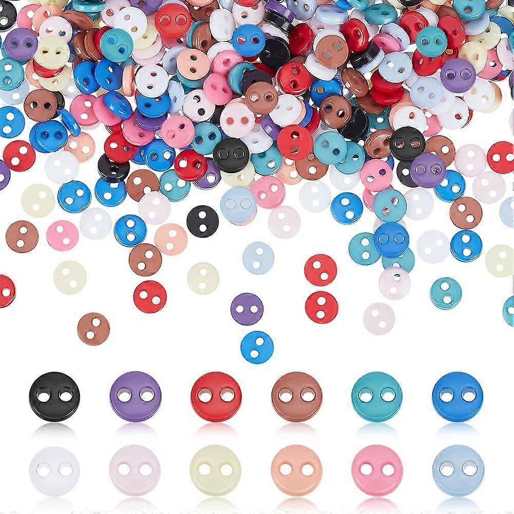 600Pcs 12 Colors Mini 2 Holes Buttons 4.5mm Nylon Round Tiny Buttons with Compartments Box Micro Sewing Button with Pattern Round for Mini Clothe Bag 