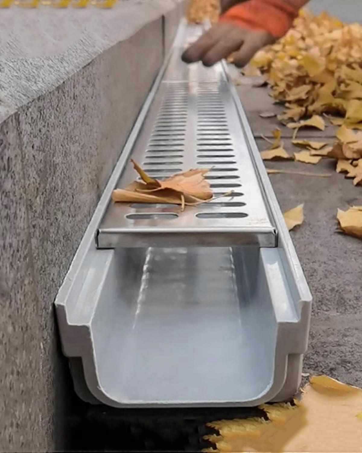 4' Width U Shape Plastic Channel With 304 Stainless Steel Grates, 60x10x10 cm, Rectangular Trench Drainage (1 Pack)