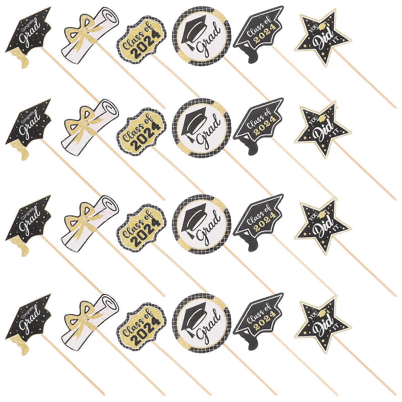Graduation Cake Decor 24Pcs Graduation Cupcake Topper Appetizer Picks