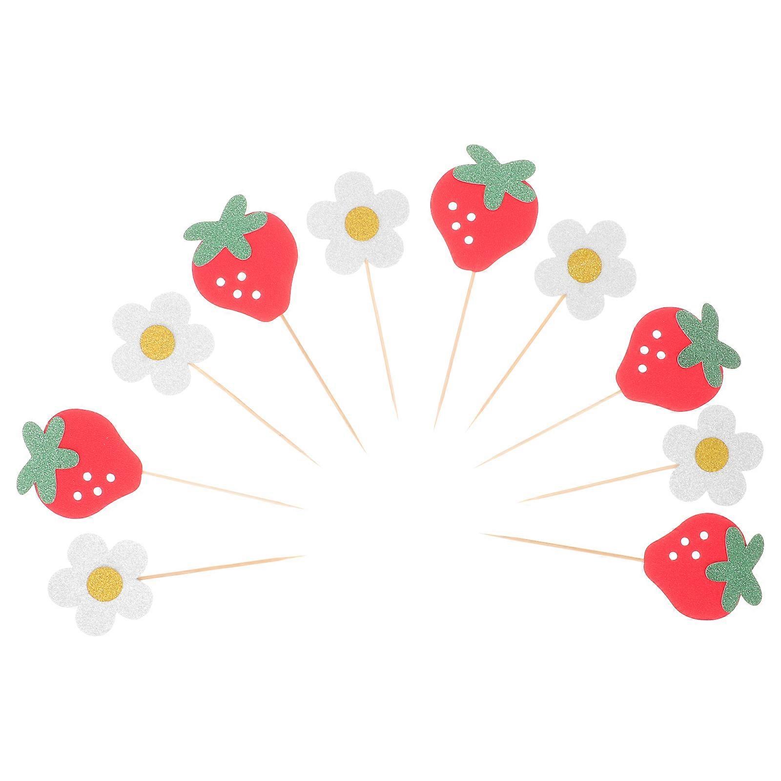 Cake Decorations Strawberry Cupcake Toppers Flower Design 60Pcs