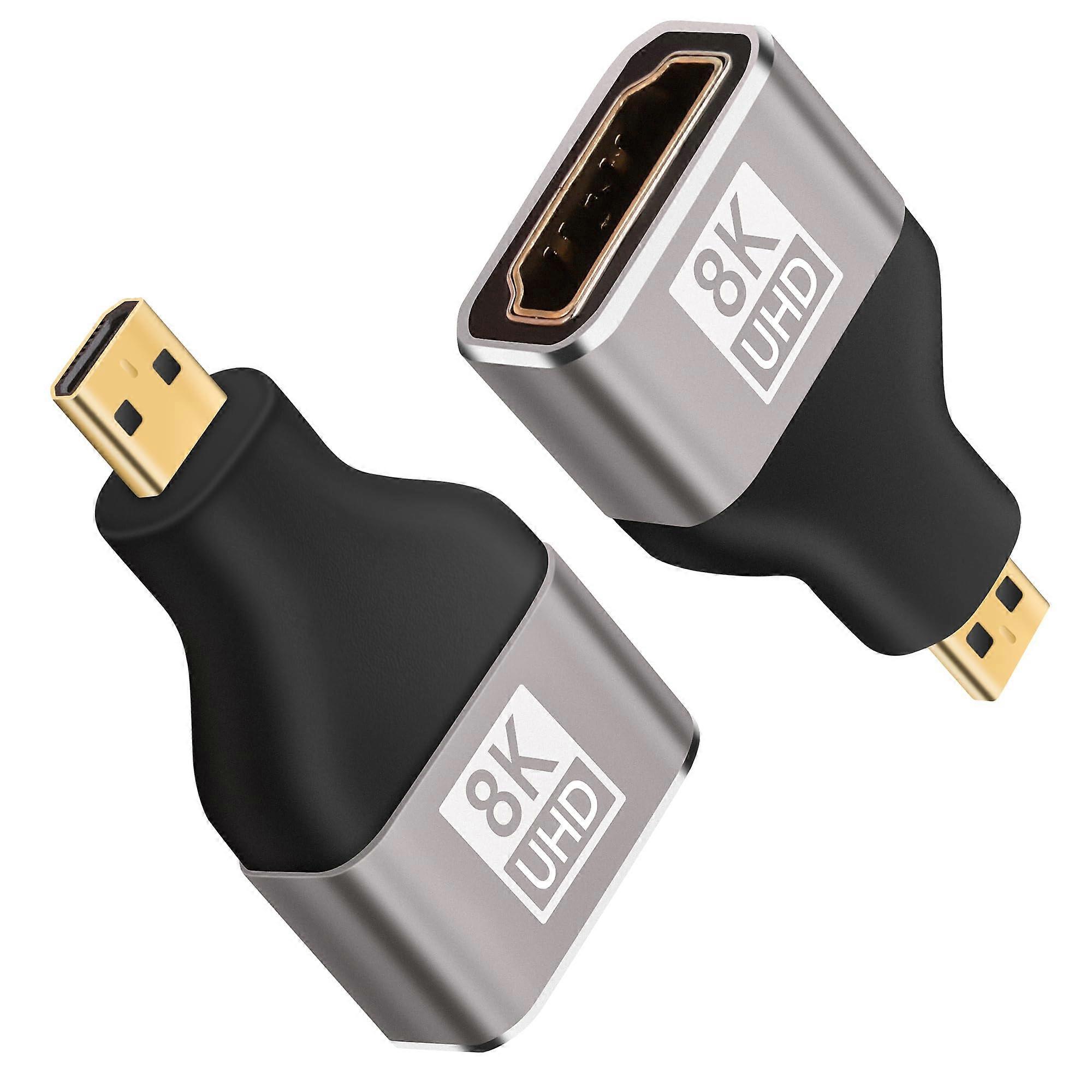 8K Micro HDMI to HDMI Adapter 2 Pack, Gold Plated Bidirectional Converter for Camera and Raspberry Pi