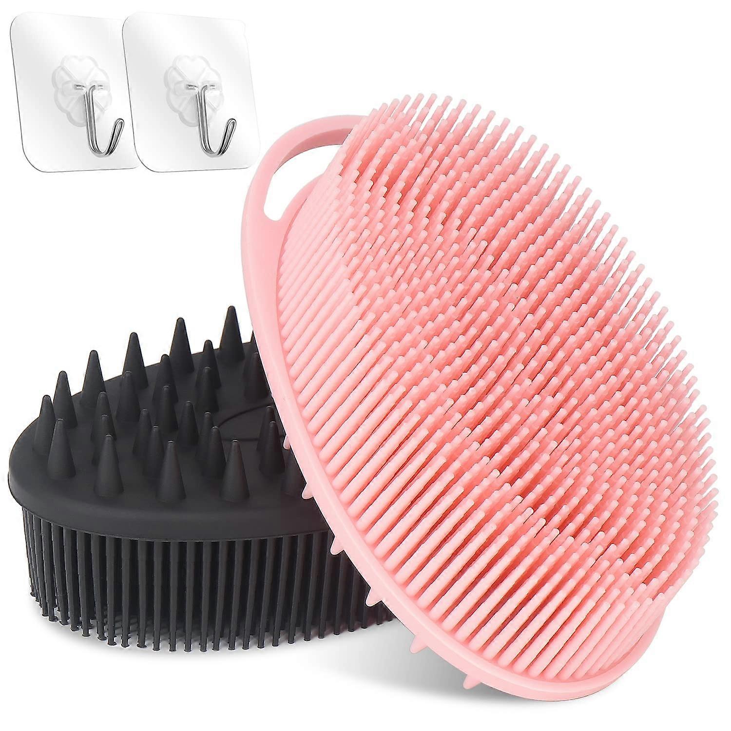 2 Pack Silicone Body Scrubber and Shampoo Scalp Brush, DoubleSided Soft Exfoliating Bath Tool