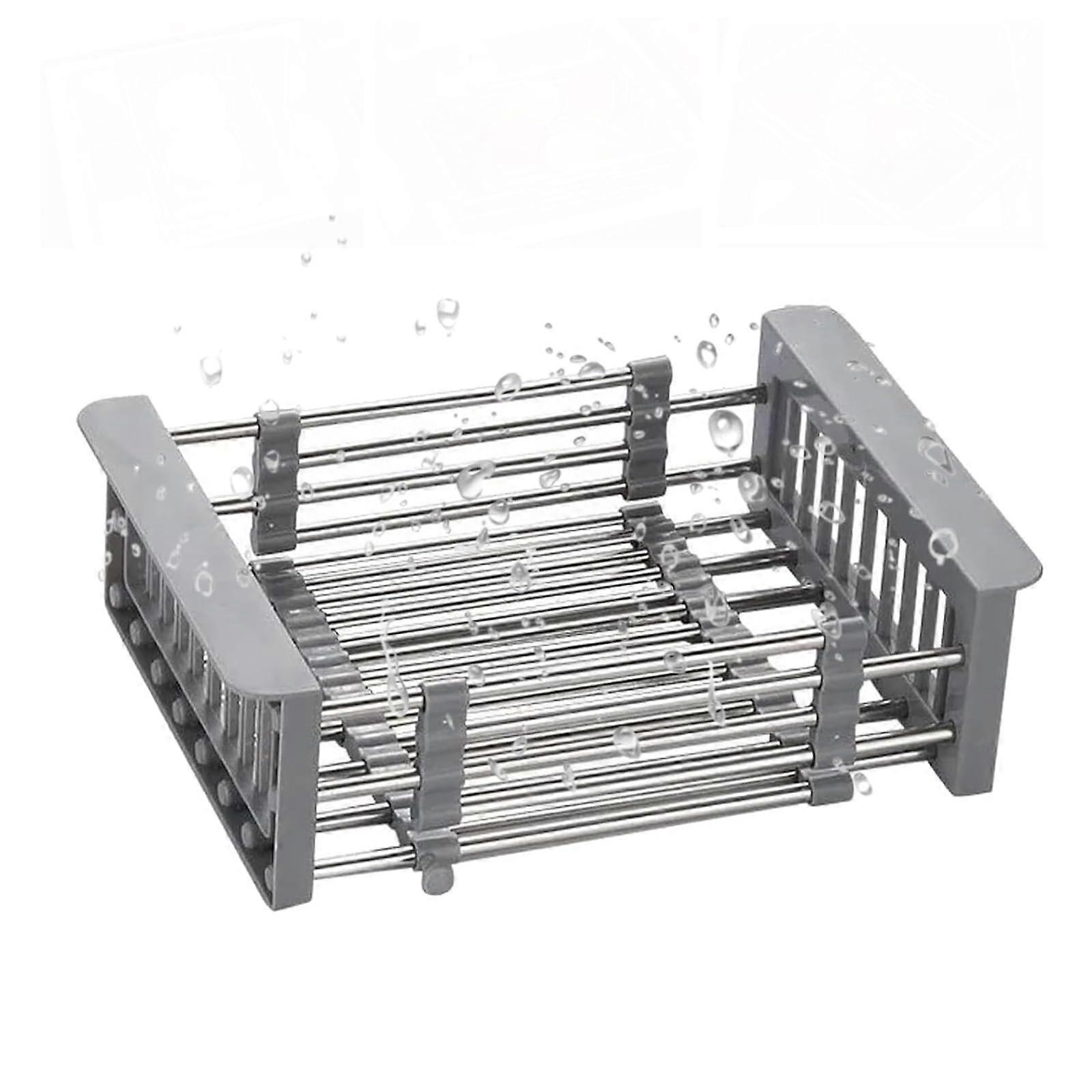 Extendable Stainless Steel Sink Rack with Adjustable Telescopic Design for Kitchen Organization, Grey Large
