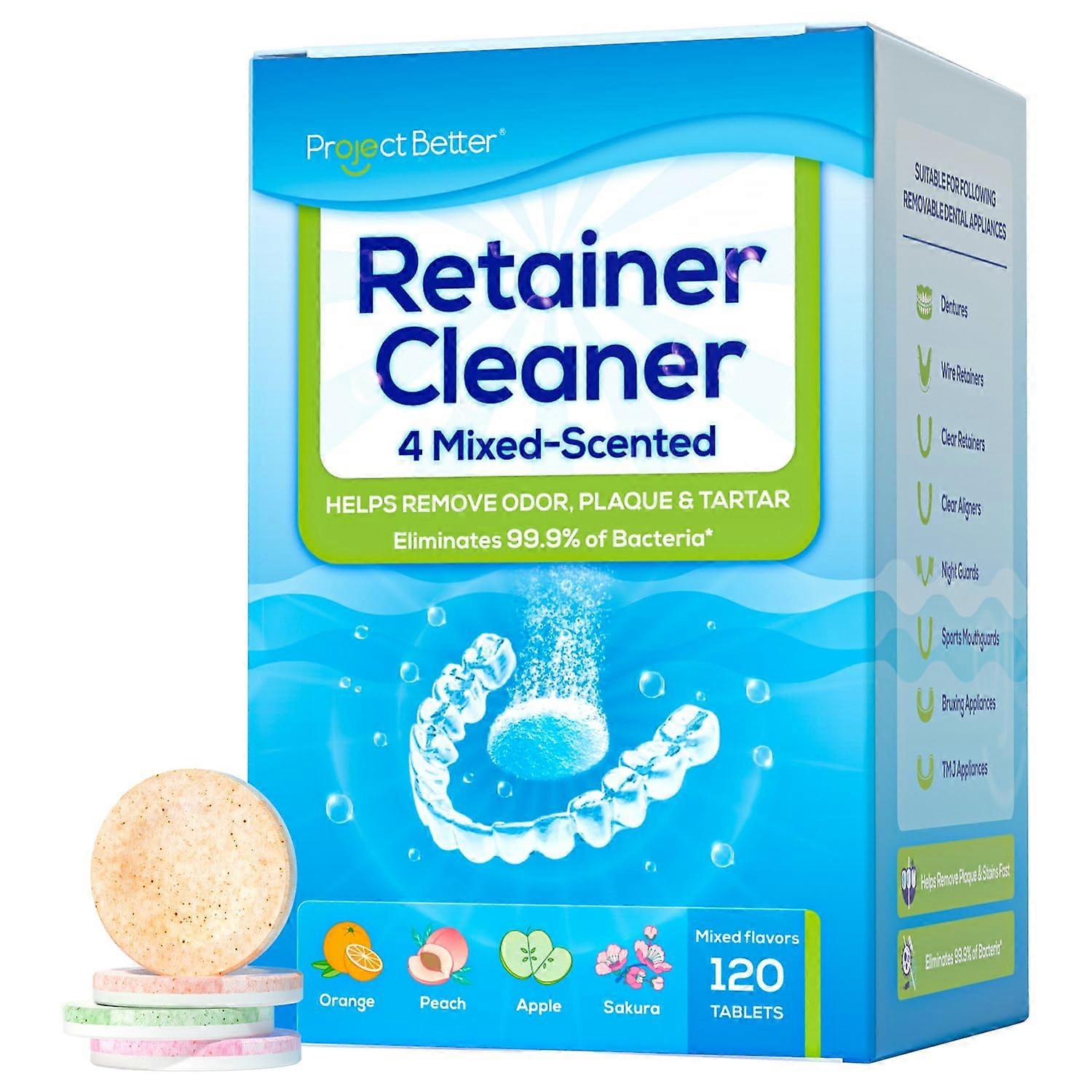 Retainer Cleaner Tablets for Clear Aligners and Mouthguards, Deep Stain Removal, 120 Pack
