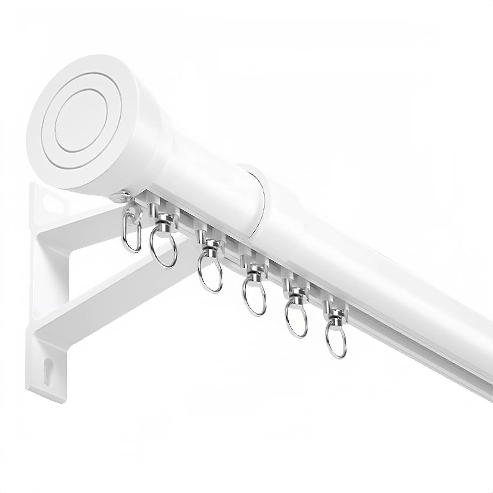 White Curtain Rod with Cap Finials 9.5FT Aluminum Wall Mount Track Set Seamless Coverage