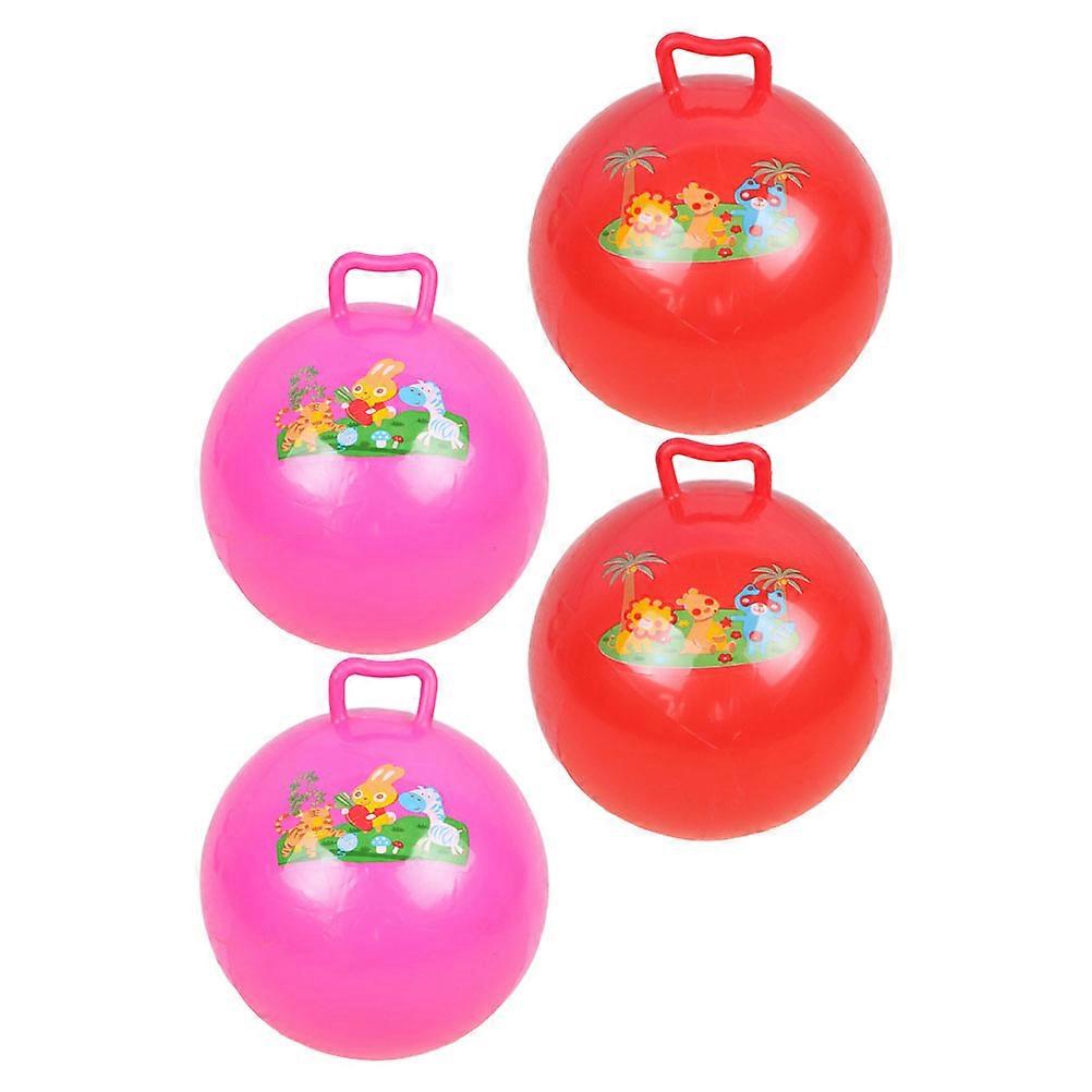 Cartoon Pattern Hopping Ball Kids Inflatable Ball with Handle 4Pcs