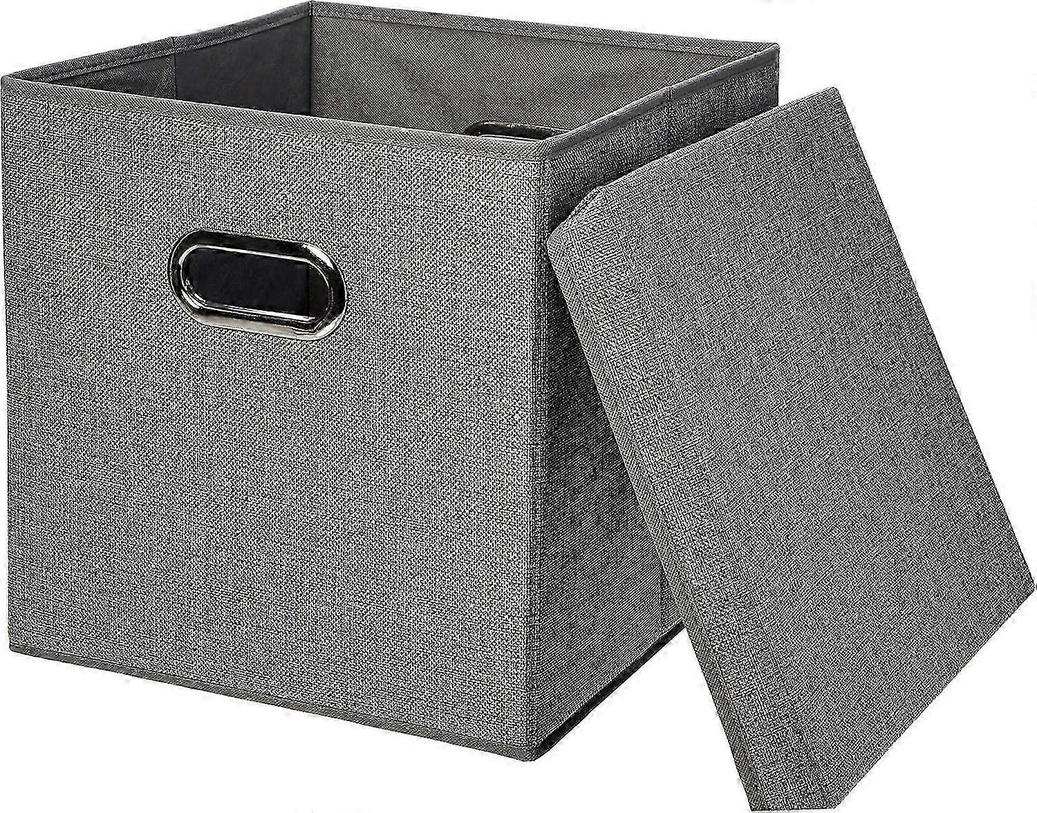 2025 Latest Model  Foldable Burlap Cloth Cube Storage Bin with Lid, Stackable and Sturdy